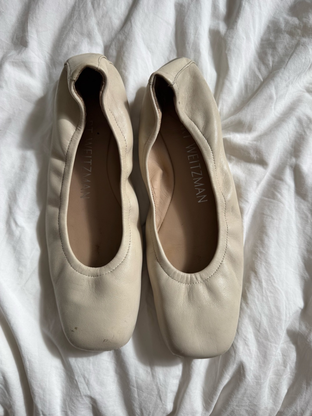 Stuart Weitzman Cream Leather Ballet Flats